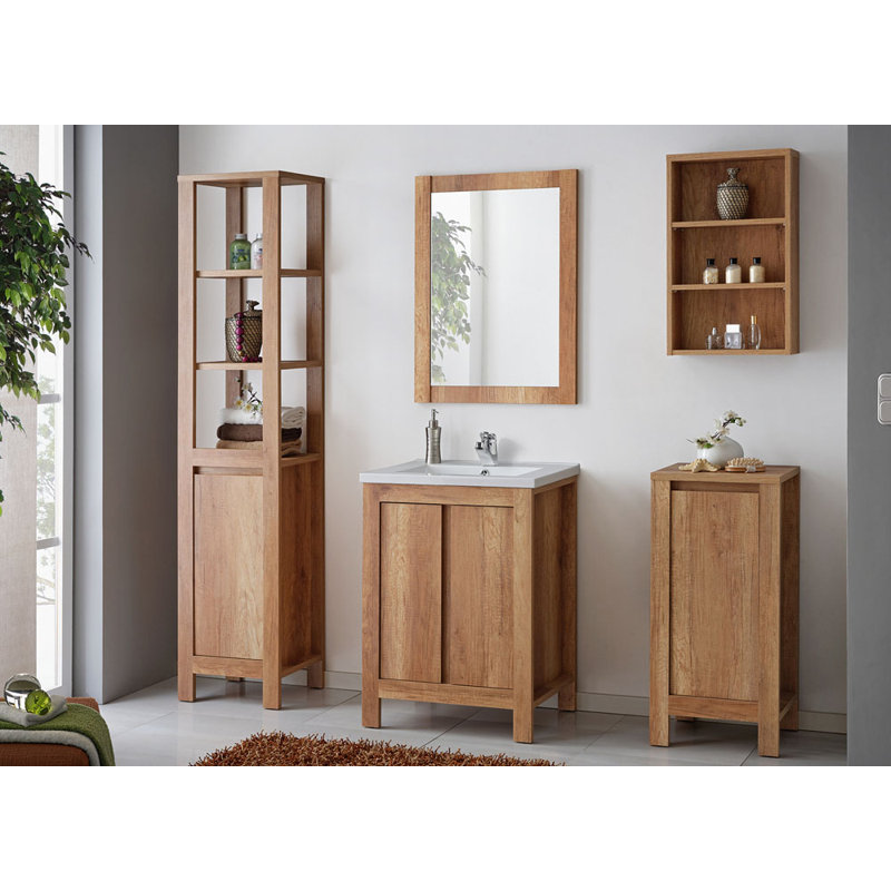 Wood Wall Mirror, 80cm H x 60cm W x 2cm D, Oak