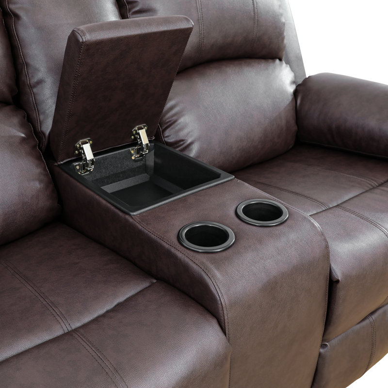 Causeuse brun semi-polyuréthane et PVC - Canapé de salon inclinable confortable 70 * 34 * 40 po