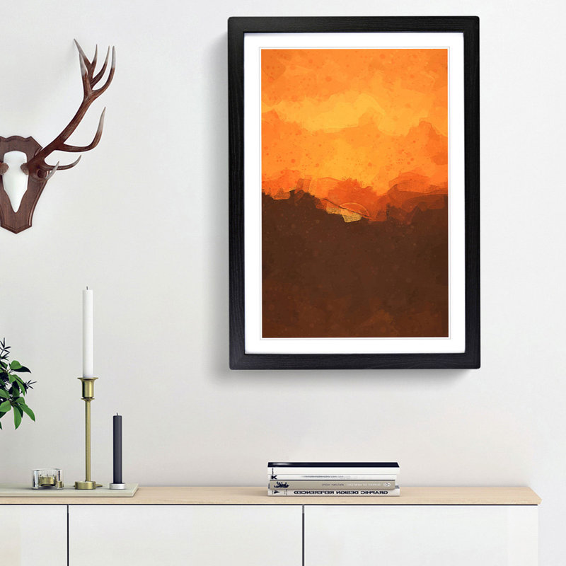 Orange Sunset Abstract Art - Picture Frame Graphic Art Print, 48cm H x 36cm W x 2cm D, Black Framed