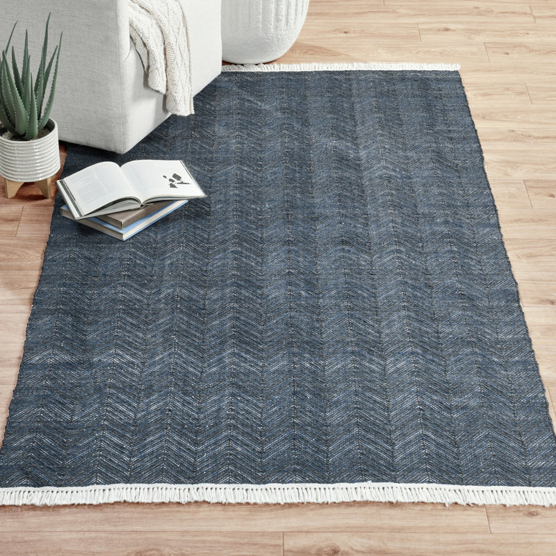 Jake Chevron Area Rug in Dark Blue, Rectangle 9' x 12'