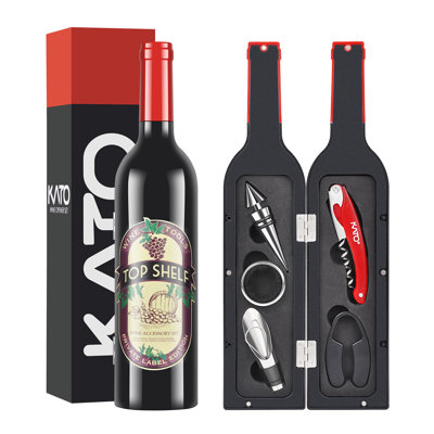 Ensemble d'accessoires pour bouteilles de vin - ensemble de tire-bouchon rouge, bouchon, bec verseur, coupe-papier, marqueur à peinture en verre, avec autocollants pour boissons gratuites, cadeaux de fête des Mères