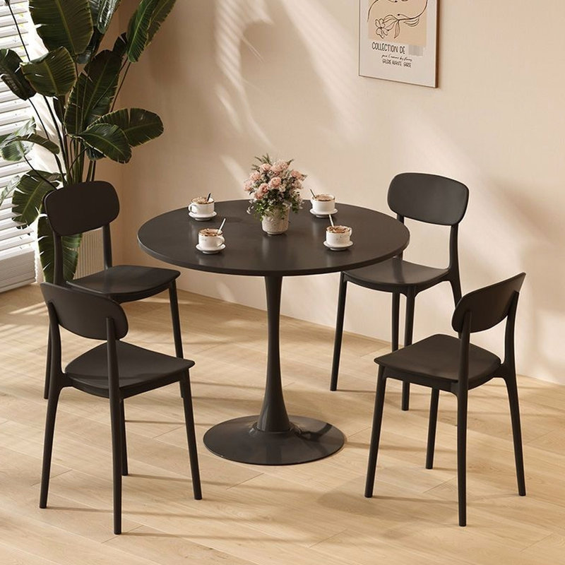 Table moderne de 31,5 po de diamètre, noire, pour la salle à manger et la cuisine, assemblage rapide, table ronde noire, conception, construction robuste et nettoyage facile
