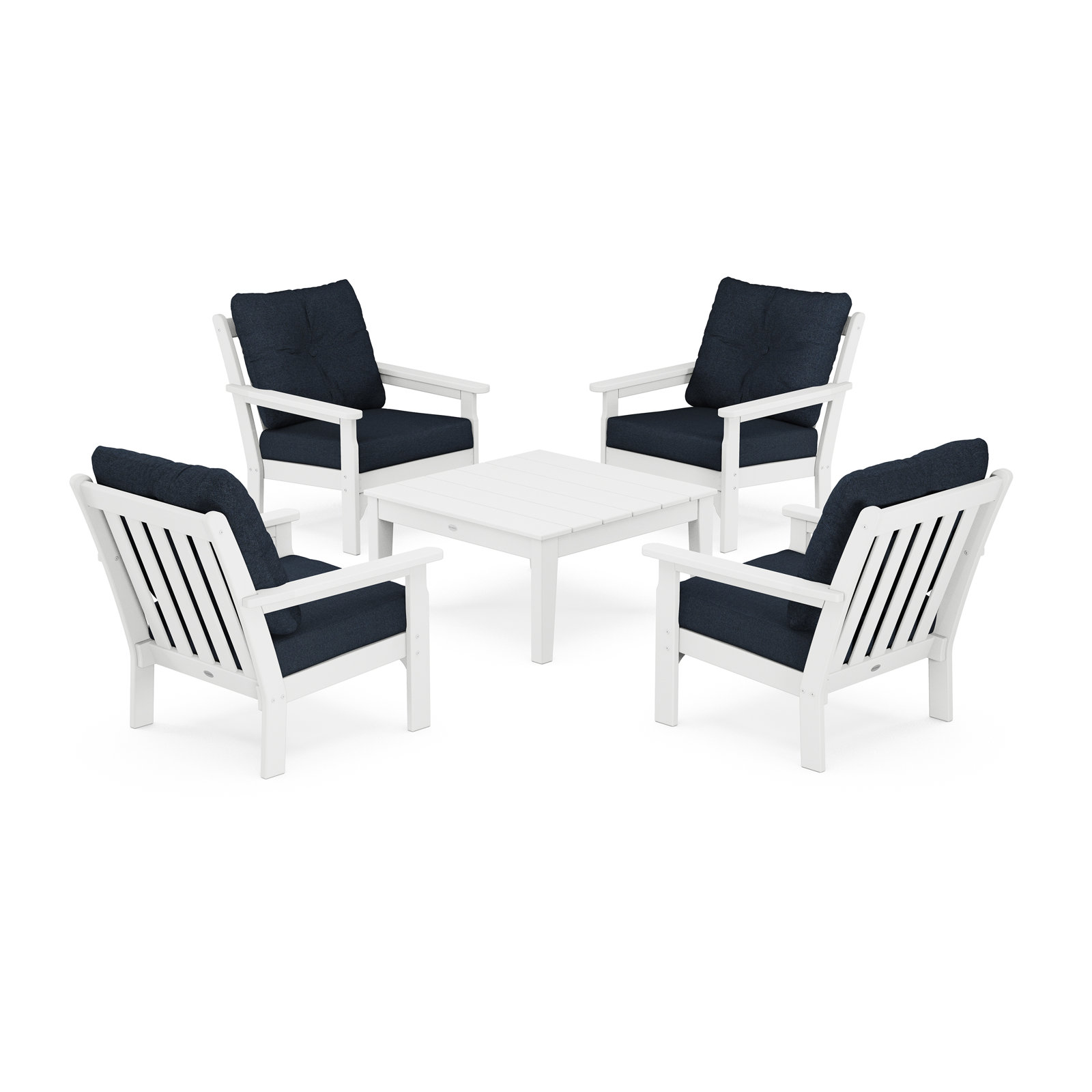 POLYWOOD® Vineyard 4-Person Patio Seating Group, Navy, White