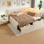 Lit double avec rangement, polaire beige, cadre en bois, style nuage moderne pour la maison