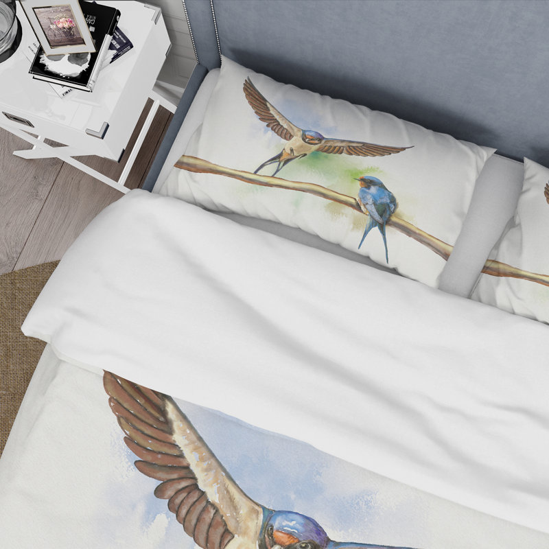 Two Barn Swallows Birds - Ensemble de housse de couette Farmhouse - Microfibre de polyester