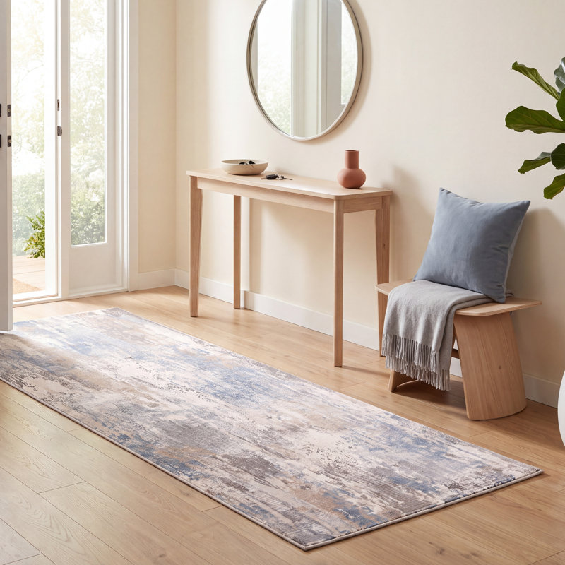 Tapis Dune moderne vieilli uni bleu-gris-beige, lavable en machine, antidérapant, à poils courts, pour intérieur et extérieur, adapté aux animaux domestiques, idéal pour le salon, la chambre, la salle à manger, l'entrée, le corridor ou le bureau.