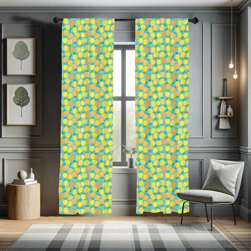 Pineapple Print Multicolor Polyester Rod Pocket Curtain Panels
