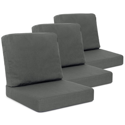 Ensemble de 3 coussins d'extérieur à assise profonde, coussins de meubles imperméables et résistants à la décoloration pour chaises et divans de patio, tissu en lin de polyester avec housses amovibles, fermetures à glissière dissimulées et sangles réglables