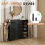 Meuble à chaussures noir moderne avec 2 portes à persiennes et 5 compartiments ouverts, rangement pour chaussures en MDF avec tablette supérieure, étagère à chaussures autoportante pour le couloir, le vestibule, le salon
