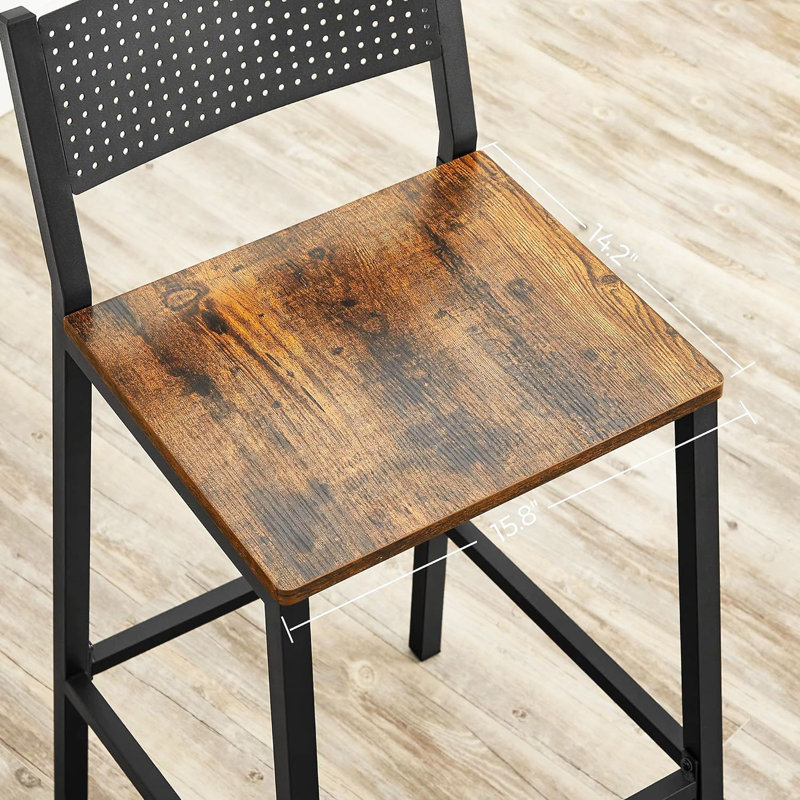Counter Stool with Metal Frame, Rustic Brown/Black, 2