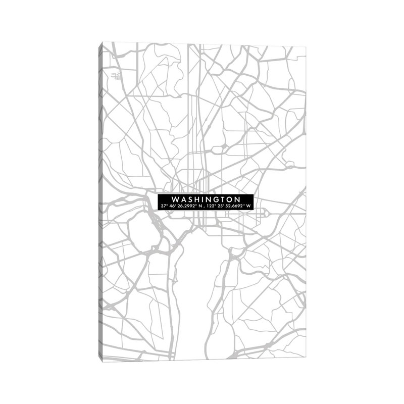 Washington Citymapminimal - Wrapped Canvas Print, 66.04 cm H x 45.72 cm W
