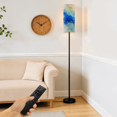 Lampe sur pied en marbre teinté bleu cyan à intensité variable moderne avec télécommande et pédale, abat-jour, abat-jour haut, lampe de coin pour le salon, la chambre et le bureau