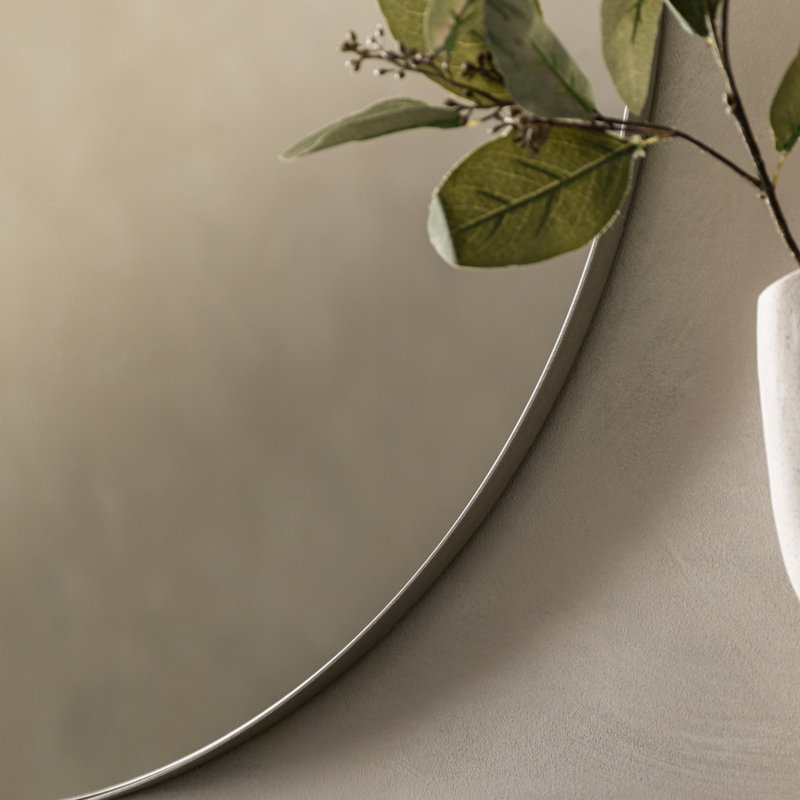 Aguon Metal Flat Wall Mirror, Silver, 60" x  0.4" , Round