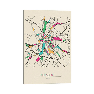 Budapest, Hungary Map by Ayse Deniz Akerman - Print on Canvas