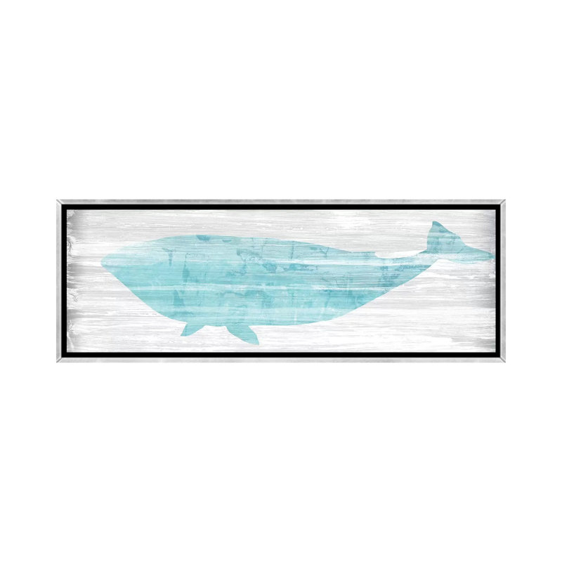 «Weathered Whale II» par June Erica Vess - reproduction imprimée, H 16 po x l 48 po x 1,5 po, Toile encadrée argentée