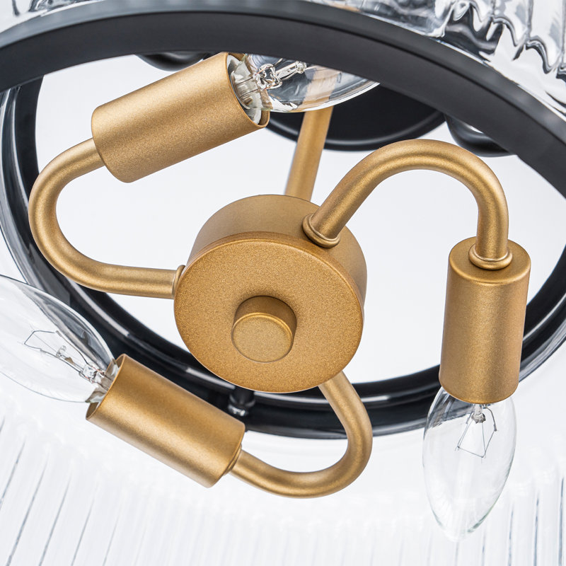 Plafonnier semi-encastré Akima, Noir mat / Or, Nervuré, H 5,4 po x l 12 po x P 12 po