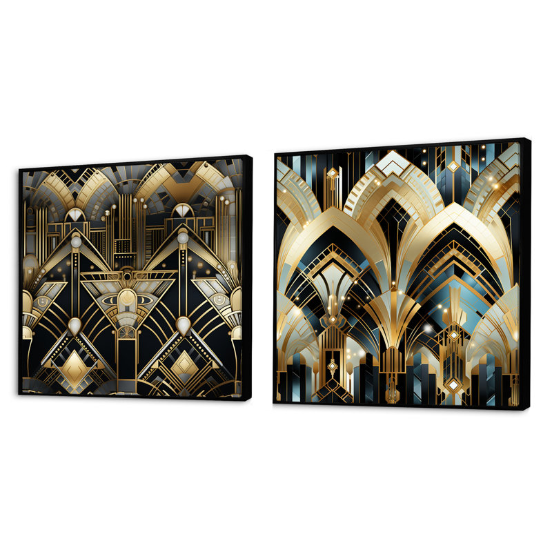 Conner - Abstract Shapes Square Collage Set Of 2, Black Floater Framed, 16" H x 33" W