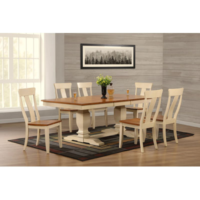  Ensemble de salle à manger 7 pièces rectangulaire en bois massif extensible de couleur crème et brun avec rallonge à levier 18 "(4 à 6 personnes)