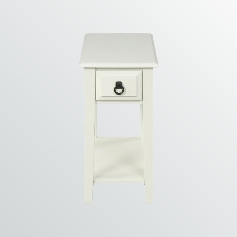 Table d'appoint Jacaranda - finition blanche avec tiroir de rangement, tablette inférieure, pieds droits, table d'appoint polyvalente pour la maison