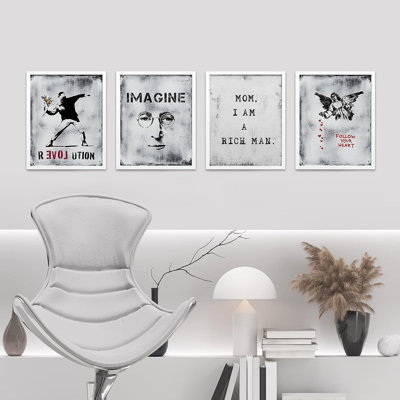 Banksy, style grunge, typographie, 4 pièces