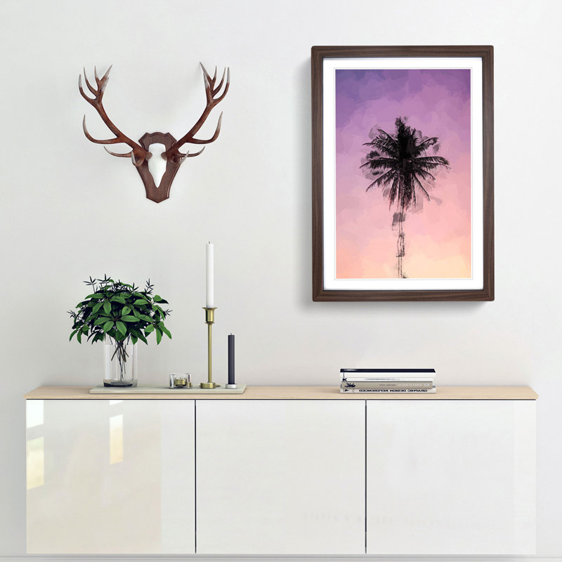 Summer Palm Tree in Abstract - Framed Print, 65cm H x 48cm W x 2cm D, Walnut Framed