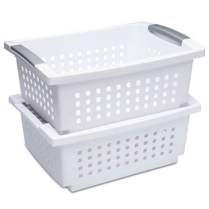 Sterilite Small Stacking Storage Basket with Comfort Grip Handles, White