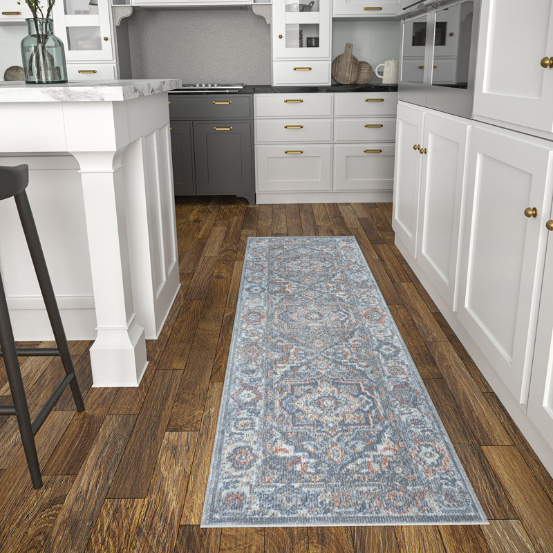 Tapis bleu / gris Claringbold, Tapis de couloir 2 pi 3 po x 7 pi 3 po