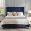 Lit plateforme tapissier grand velours bleu profond sans sommier tapissier tête de lit haute de 54 po pour la chambre à coucher