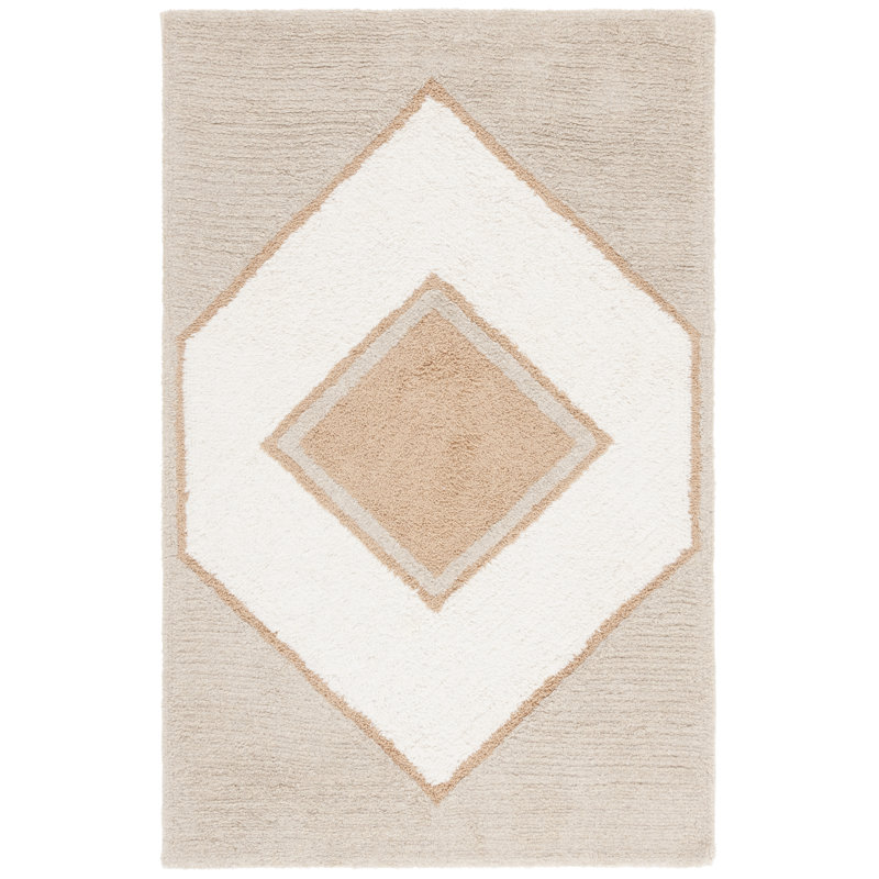 Quadri Hand Tufted Wool/Cotton Geometric Rug in Ivory/Brown, Rectangle 8' x 10'