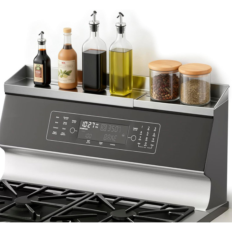 30" Adjustable Length Stove Top Shelf - Stainless Steel Stove Shelf, Spice Rack Over Stove For Kitchen Stove, Seasoning Organizer With Double-Sided Tape, Fit For Flat Top Only