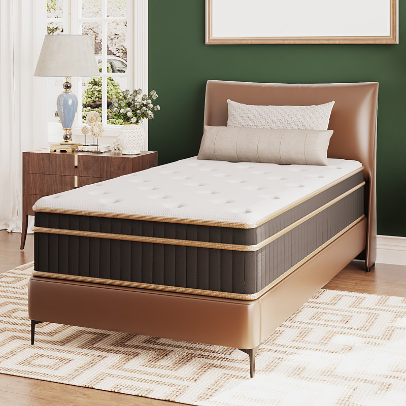 12 Inch Black Twin Bed Spring Mattress,Medium Firm With Gel Memory Foam,75Inx39inx12in, Twin, 12"