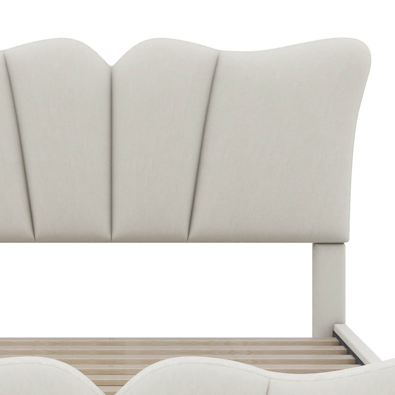 Lit à panneau tapissier Bionca, Beige