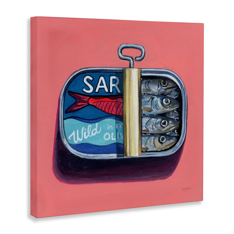 Sardines sauvages sur toile rose, design par Kate Jarvik Birch, H 17 po x l 17 po