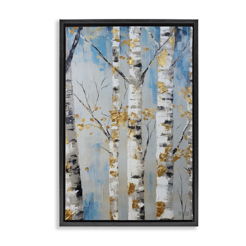 «Birch Trees Foliage», toile flottante encadrée par Roozbeh Bahramali, Cadre flottant noir de jais, H 25 po x l 17 po