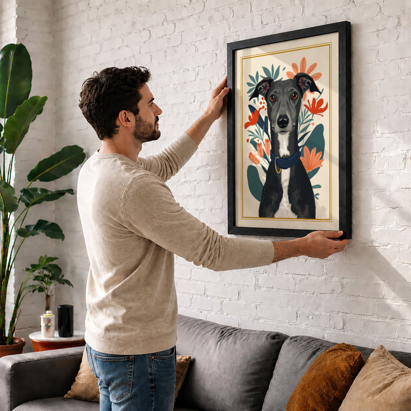 Dapper Dog Portrait Boho - Framed Print, Black, A3 - 42.0 x 29.7 cm