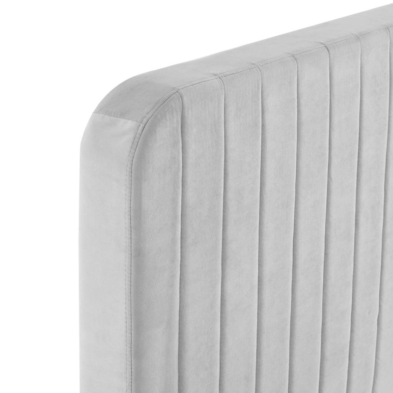 Celine Channel Tufted Performance Velvet Platform Bed, King, Light Gray