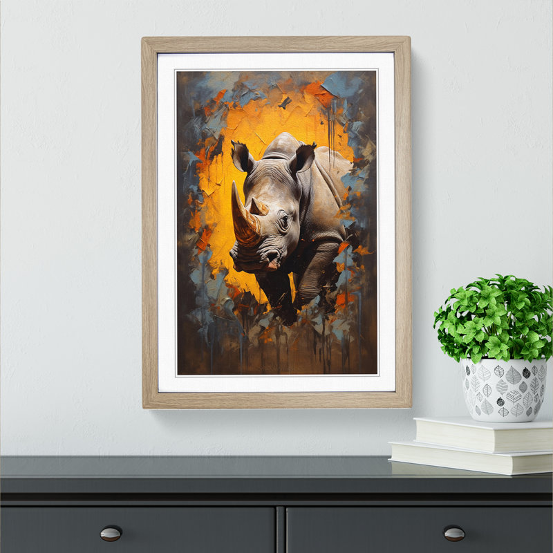 Rhino Contemporary - Framed Print, Oak Framed, 46cm H x 34cm W x 2cm D