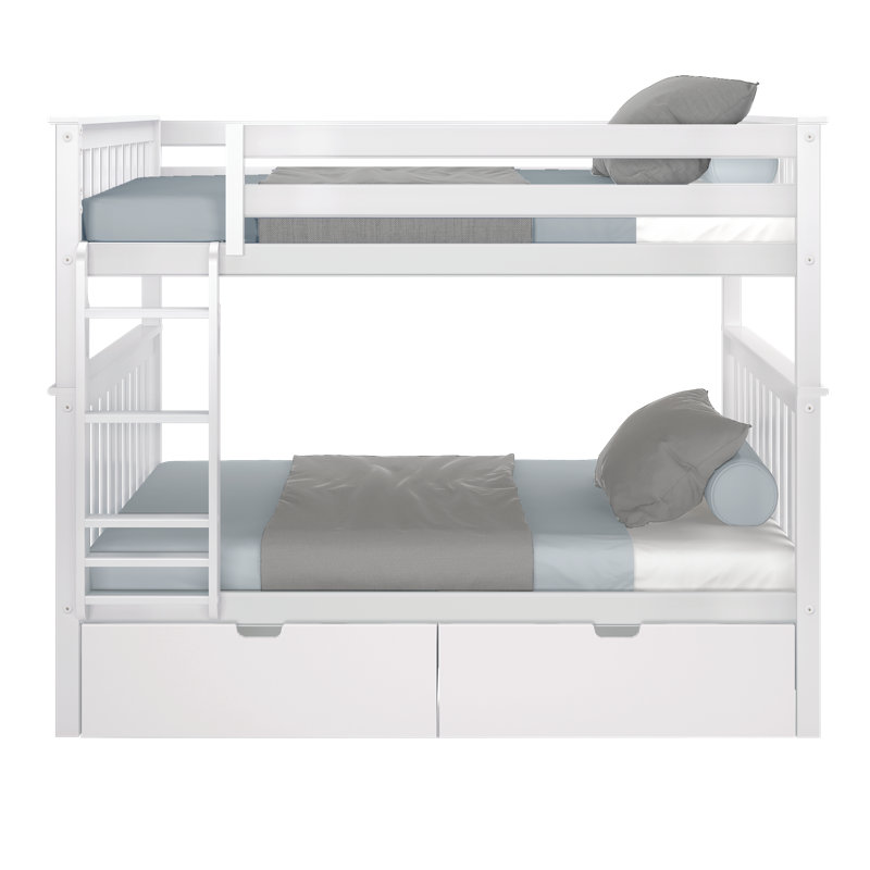 Lit superposé standard en bois massif Bolles, Double sur double, Blanc
