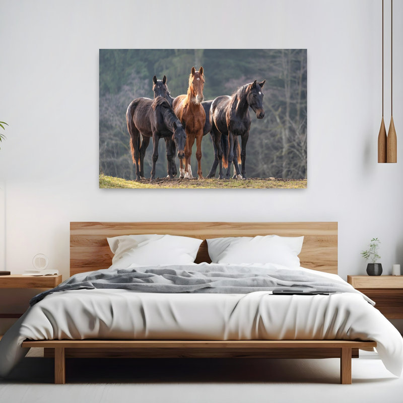 «Majestic Horse Herd Peaceful Serene Tranquil Horse Forest Nature», art mural, 40" H x 60" W
