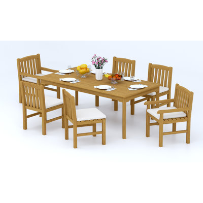 7 Pcs Grade-A Teak Wood Dining Set: 83" Rectangle Table And 6 Devon Chairs (2 Arm & 4 Armless Chairs) #11DV1802