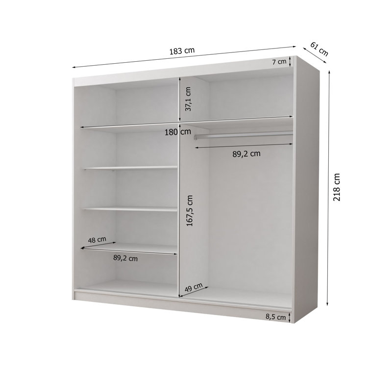 Yeghishe 2 Door Wardrobe, 218 x 183 x 61cm, White