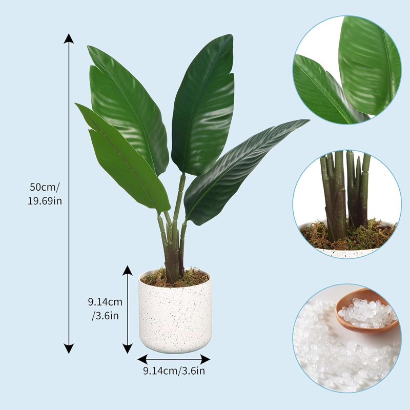 Ensemble de 2 plantes à feuilles de figuier artificielles en pots d'aspect marbre blanc, verdure artificielle pour bureau, salon, chambre à coucher et tablette