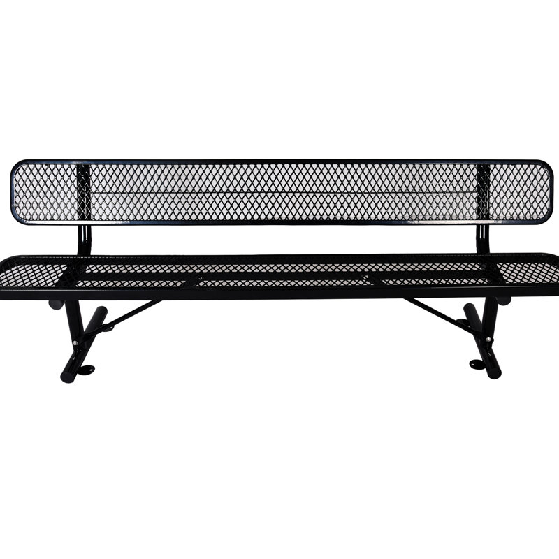 8 pi Banc d'extérieur en acier avec support pour le dos - Métal enduit de poudre thermolaquée, résistant aux intempéries