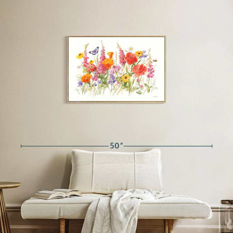 Fleurs sauvages en fleurs, Cadre flottant en bois naturel, 46 po x 31 po