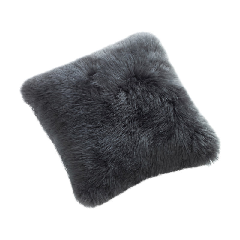 Fibre by Auskin Longwool Sheepskin Square Cushion 24" L Natural Wool Decorative Pillow for Indoor Use, Steel