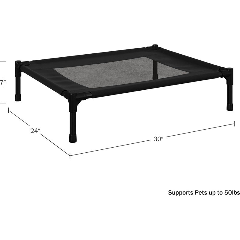 PETMAKER 30x24-Inch Elevated Dog Bed - Portable Pet Bed with Non-Slip Feet, Black, Medium (30" W x 24" D x 7" H), Black