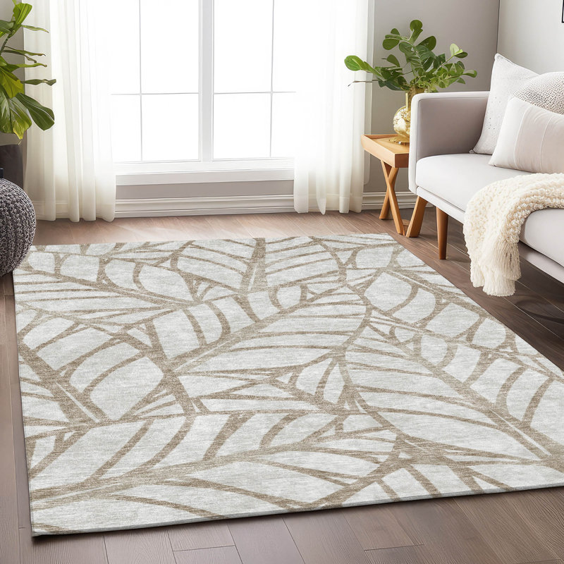 Tapis beige de qualité supérieure lavable à la machine, Rectangulaire 3 pi x 5 pi