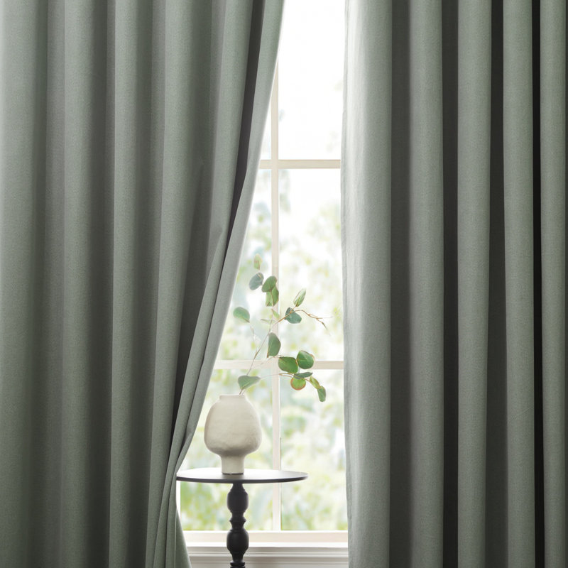 Linen Blend Blackout Curtain Panel Pair, Sage Green, 117cm Width x 137cm Drop