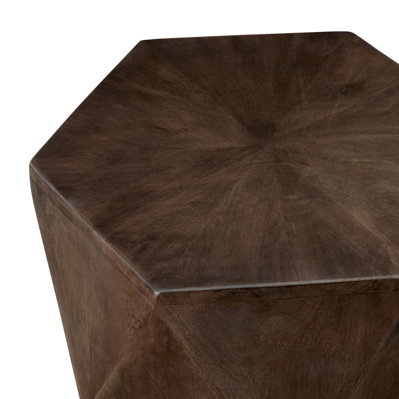 Brown Solid Wood Hexagonal Accent_End Table