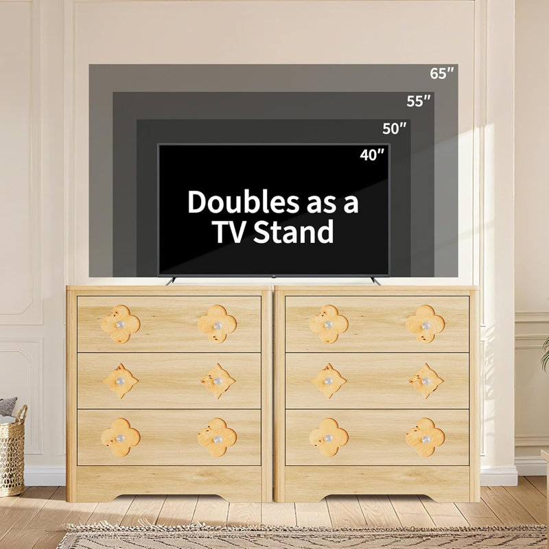 3-Drawer Chest Dresser, Wood Construction, 30.4" H, Bedroom, Living Room, Hallway Storage Cabinet, Beige